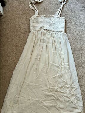 Maternity Cream Midi Sundress with Smocked Bodice
